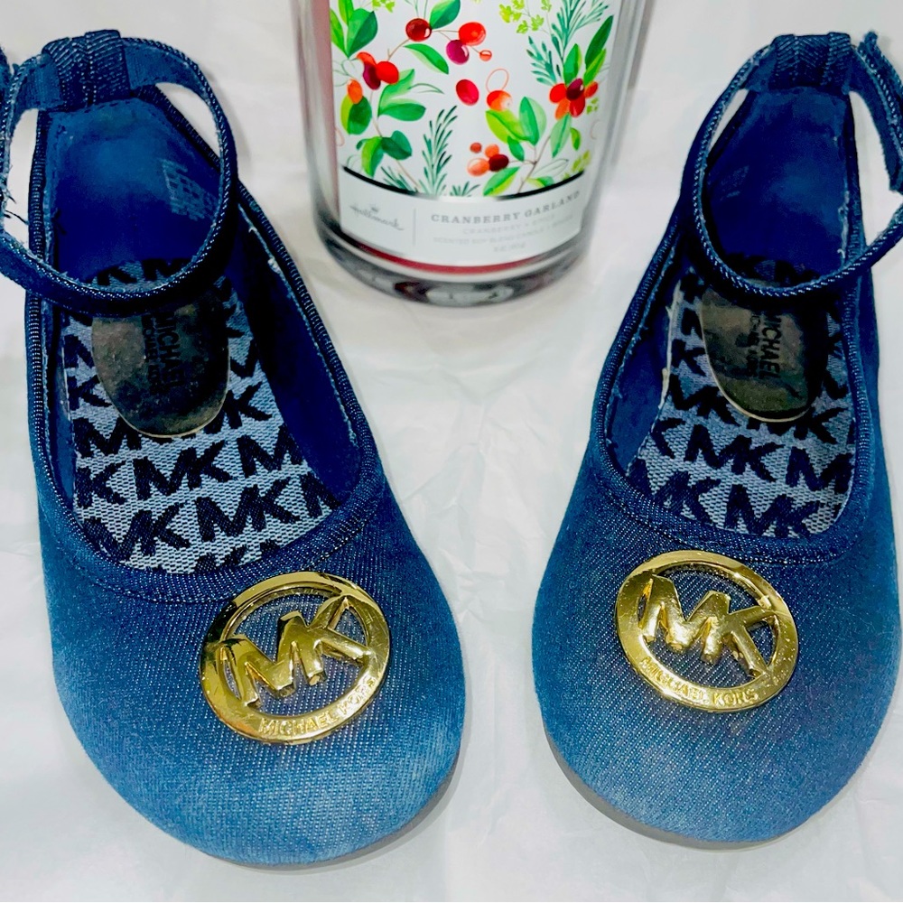 Micheal Kors Denim Girls Ankle Strap Dress Shoes